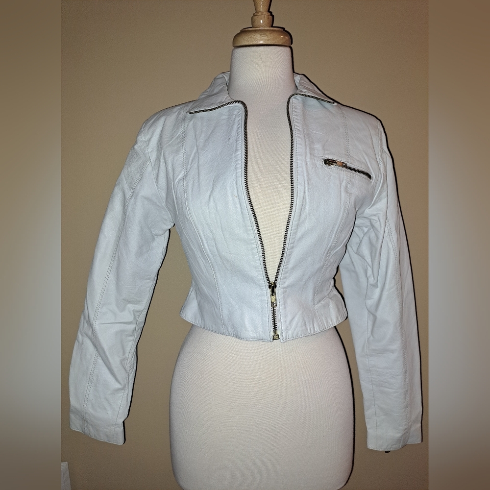 Avon Women's White Leather Bomber Jacket